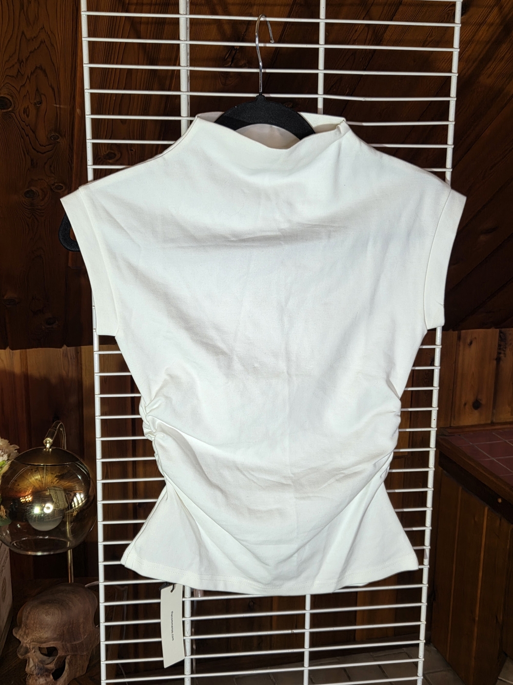 NWT Commense White Mock Neck Sleeveless Tank with Side Ruching
